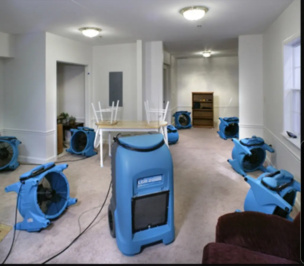 Air movers and dehumidifier setup for Water Extraction & Removal in Ash